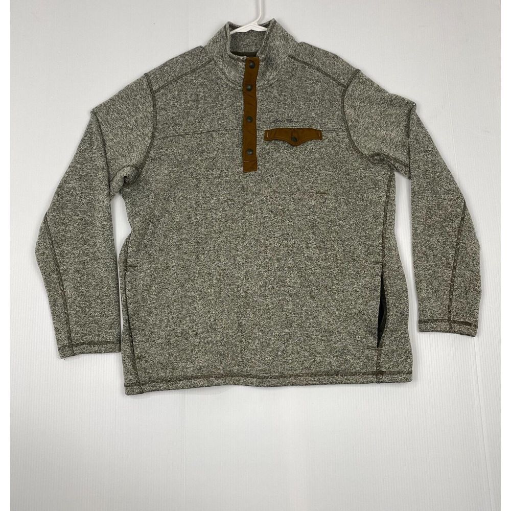 Eddie Bauer Men's Snap Button 1/4 Zip‎ Sweater Fleece Pullover Size 2XL Gray